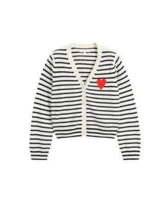  Women's Wool Cashmere Heart Breton Cardigan