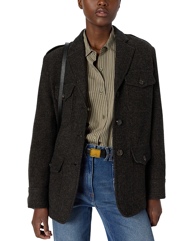 Gerard Darel Nadira Button Down Jacket In Gray