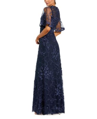 Flutter Sleeve Floral Emboridered Net Gown