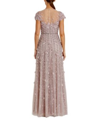 Embellished Lace Cap Sleeve Illusion Neck Gown