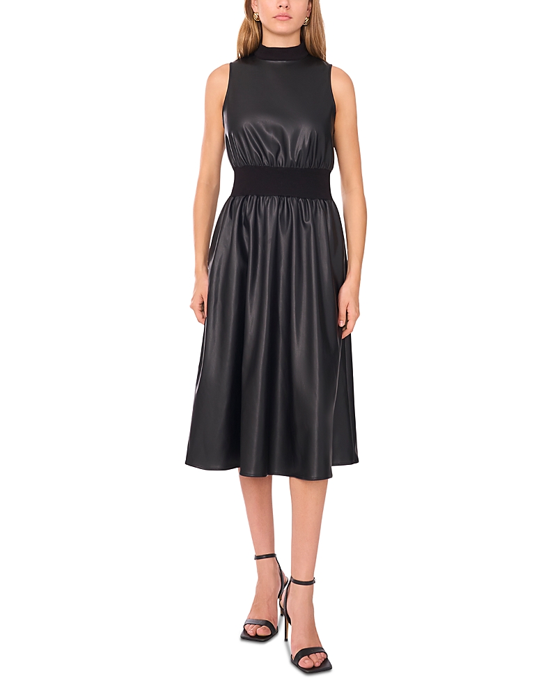 1.state Faux Leather Combo Midi Dress In Black