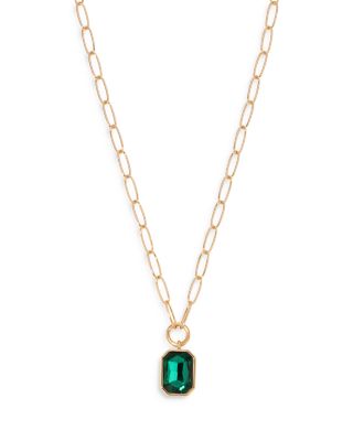 Stone Bezel Deco Pendant Necklace, 15-20"