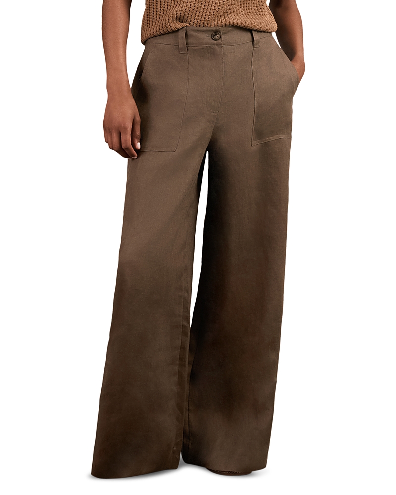 Reiss Petites Ashby Linen Wide Leg Pants In Brown
