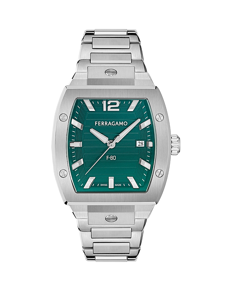 Ferragamo F-80 Tonneau Watch, 42 X 41.8mm In Metallic