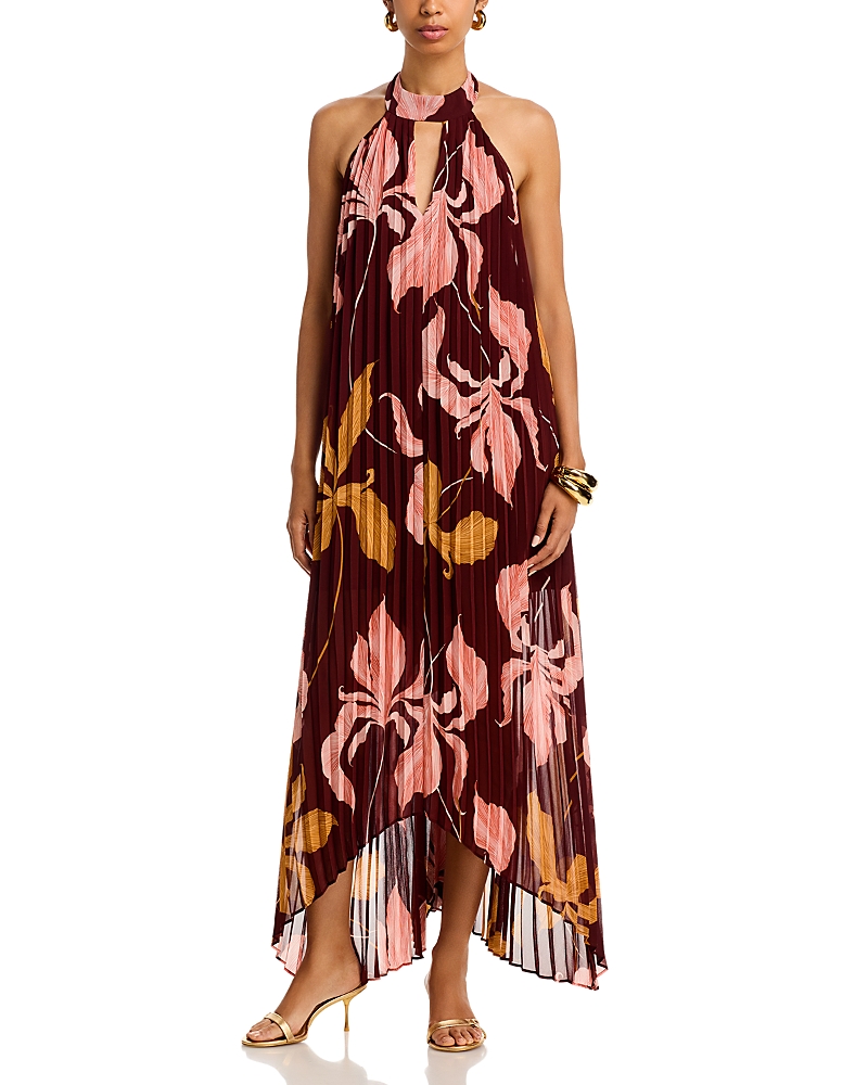 Steve Madden Maraya Floral Pleated Halter Neck Maxi Dress In Brown