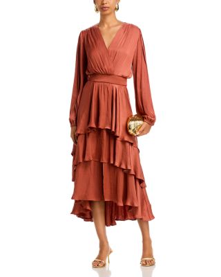 Bei Surplice Neck Asymmetric Midi Dress
