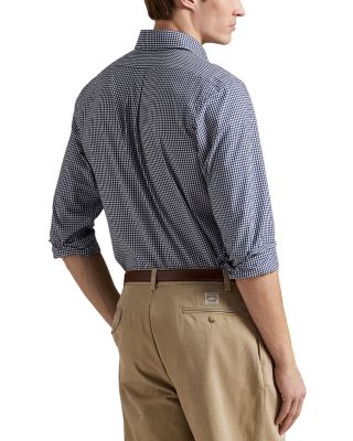 Cotton Stretch Poplin Gingham Check Classic Fit Button Down Shirt