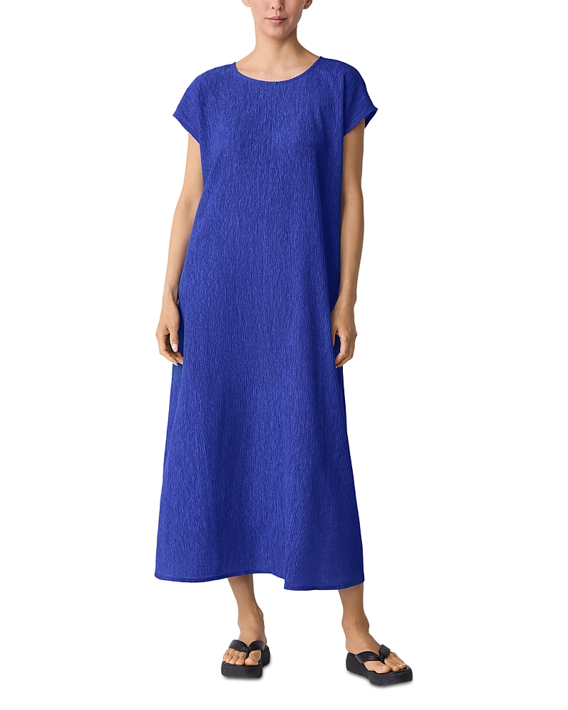 Eileen Fisher Short Sleeve Jacquard Maxi Dress In Blue