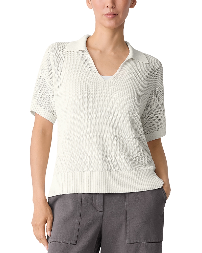 Eileen Fisher Cotton & Silk Split Neck Sweater In White