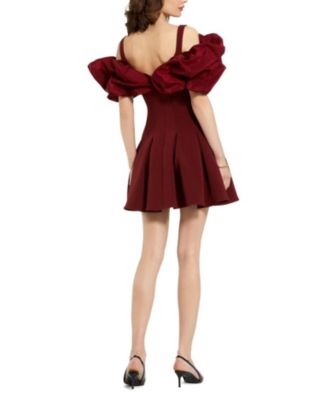 Crepe Godet Hem Mini Dress with Faille Ruffle