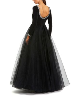  Embellished Jersey Long Sleeve Ballgown with Tulle Skirt