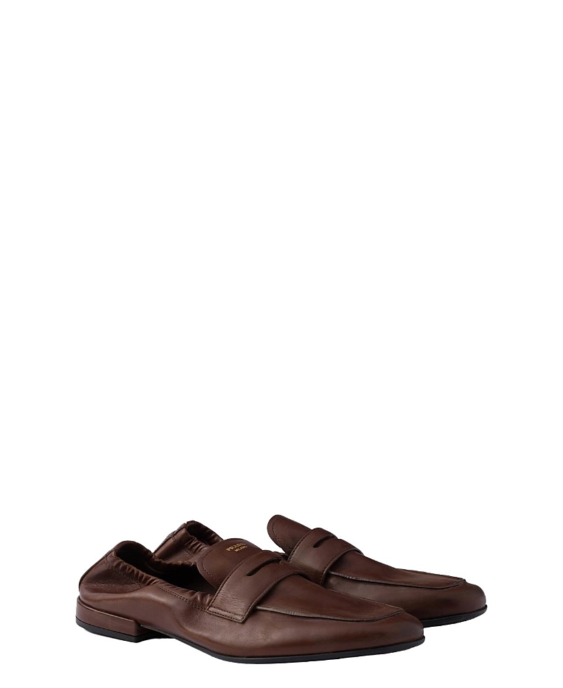 Prada Logo-print Leather Loafers In Brown