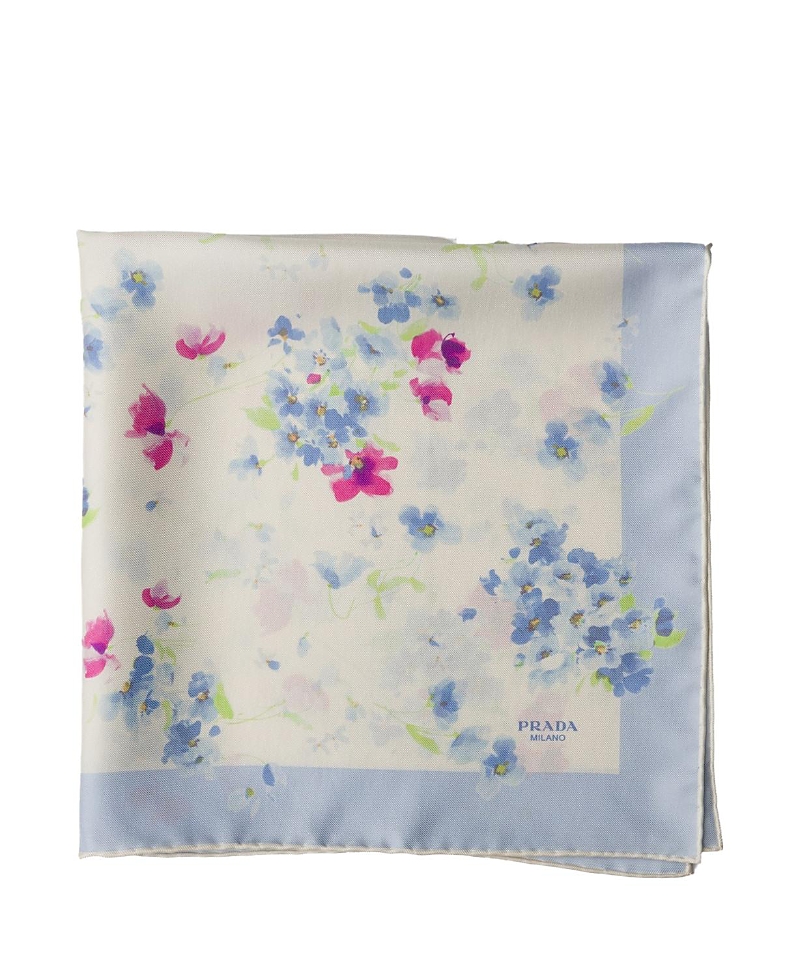 Prada Floral-print Twill Scarf In Blue