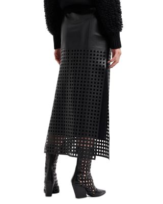 Leather Square Lasercut Midi Skirt