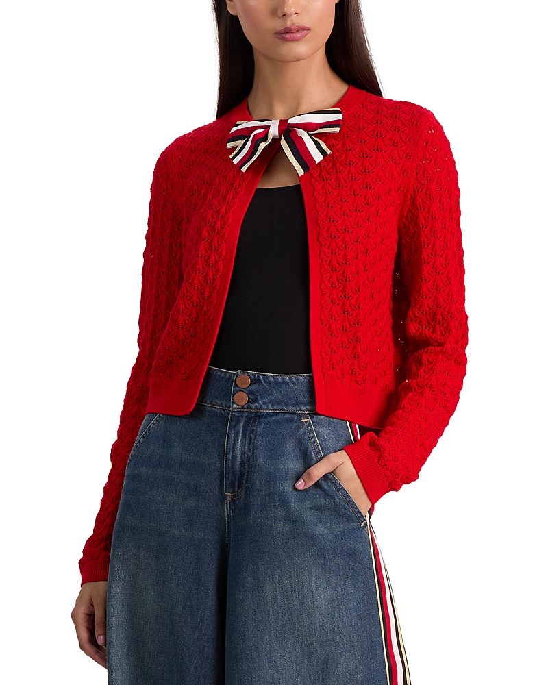 Alice And Olivia Open-front Bow-detailing Cardigan In Red