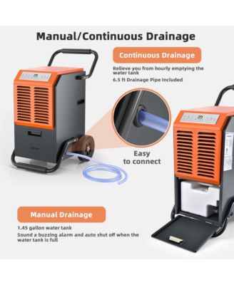  163 PPD Portable Commercial Dehumidifier w/Water Tank&Drainage Pipe for Basement