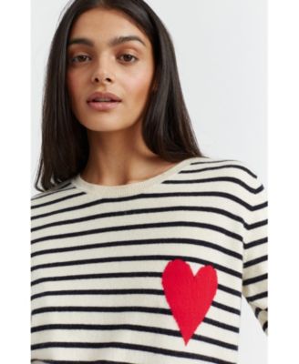 Women's Wool Cashmere Breton Heart Sweater