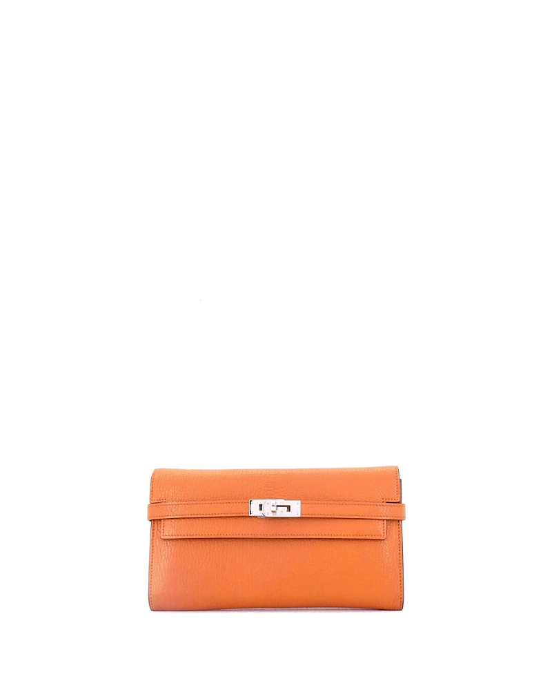 Pre-owned Pre-owned Hermes Hermes Long Kelly Wallet Chevre Mysore In Orange