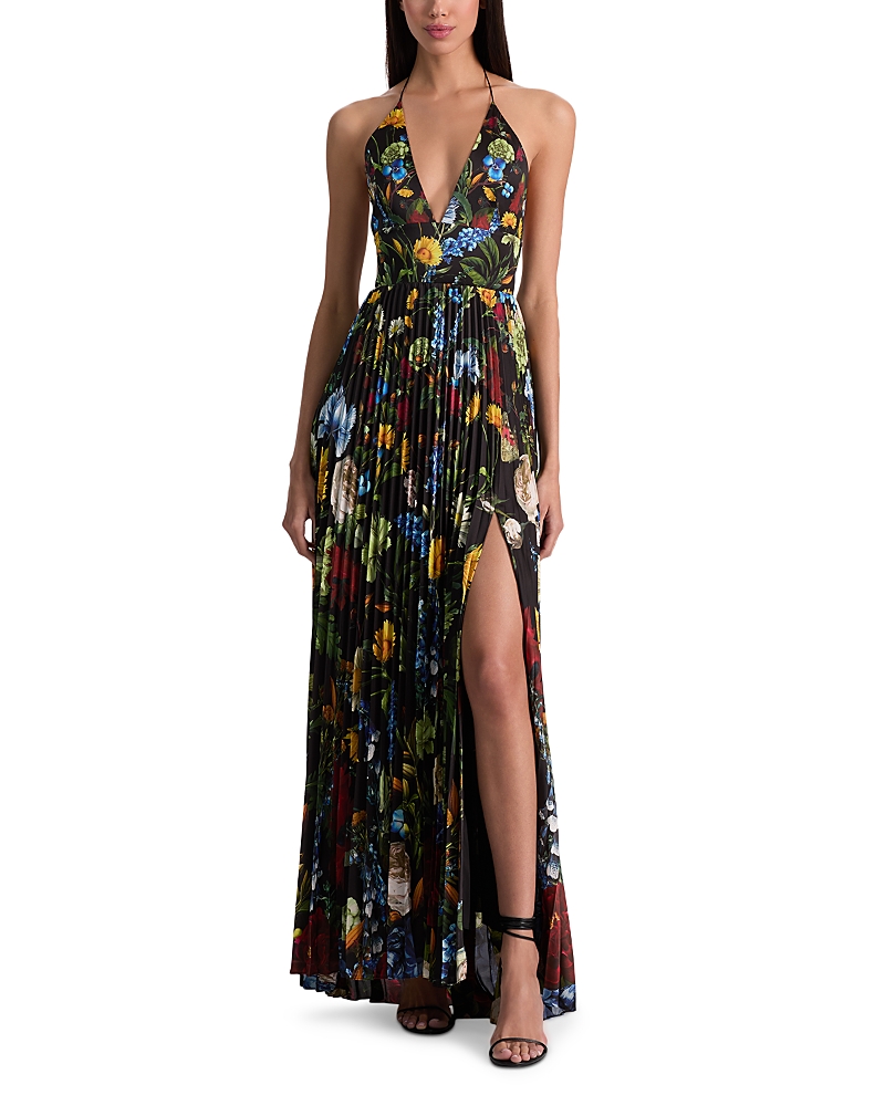 Alice And Olivia Hannah Pleated Maxi Dress In Multi