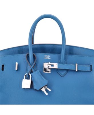 Birkin 25 Handbag Blue Epsom with Palladium Hardware