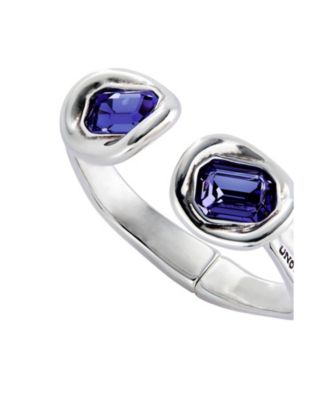 Rigid Sterling Plated Bracelet with Two Crystals