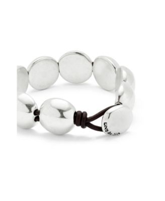 Leather with Large Metal Alloy Beads Plated in Sterling Bracelet