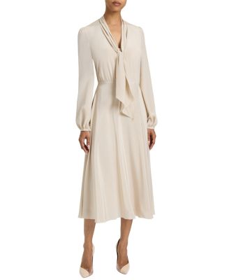 Jenn Silk Midi Dress with Drop Neck Tie