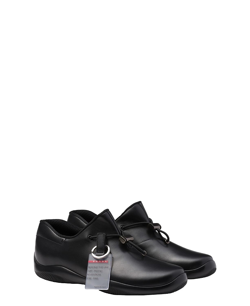 Prada Men's Toblach Leather Sneakers In Black