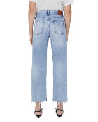 Gavin High Rise Distressed Straight Jeans in Washed Blue