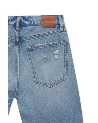 Gavin High Rise Distressed Straight Jeans in Washed Blue