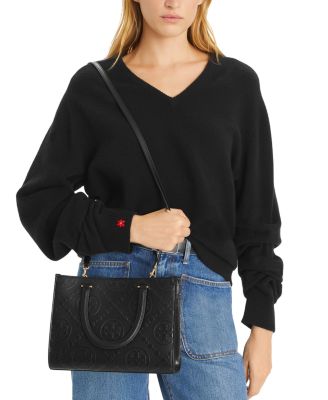 T Monogram Embossed Square Tote