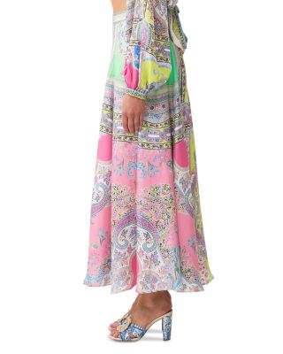 Paneled Flared Long Silk Skirt