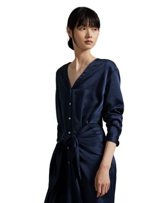 Satin Tie Front Wrap Shirtdress