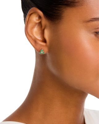 Emerald & Diamond Trio Stud Earrings in 14K Yellow Gold