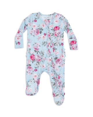 Girls' Charlotte Floral Print 2 Way Zipper Ruffled Back Footie - Baby