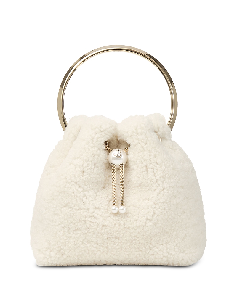Jimmy Choo Bon Bon Shearling Bucket Bag In Gold
