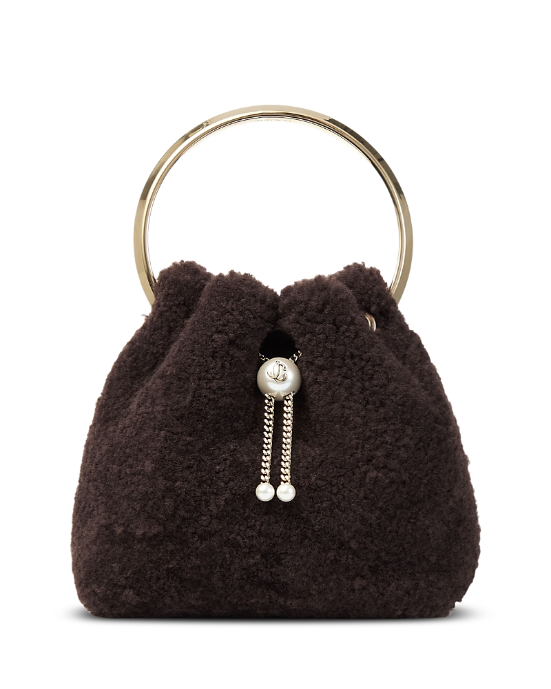 Jimmy Choo Bon Bon Shearling Bucket Bag In Brown