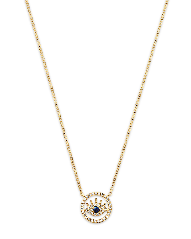 Bloomingdale's Fine Collection Sapphire & Diamond Evil Eye Pendant in 14K Yellow Gold, 16