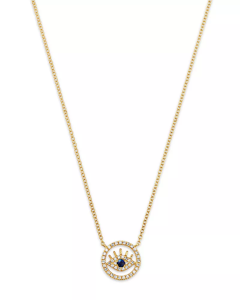 Bloomingdale's Fine Collection Sapphire & Diamond Evil Eye Pendant in 14K Yellow Gold, 16