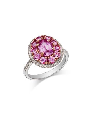 Pink Sapphire & Diamond Halo Ring in 14K Rose & White Gold