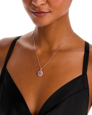 Pink Sapphire & Diamond Halo Pendant Necklace in 14K Rose & White Gold, 16"-18"