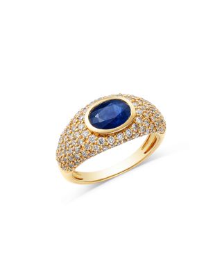 Sapphire & Diamond Oval Pav&eacute; Ring in 14K Yellow Gold