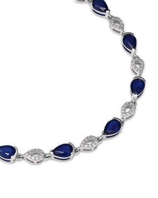 Sapphire & Diamond Pear Tennis Bracelet in 14K White Gold