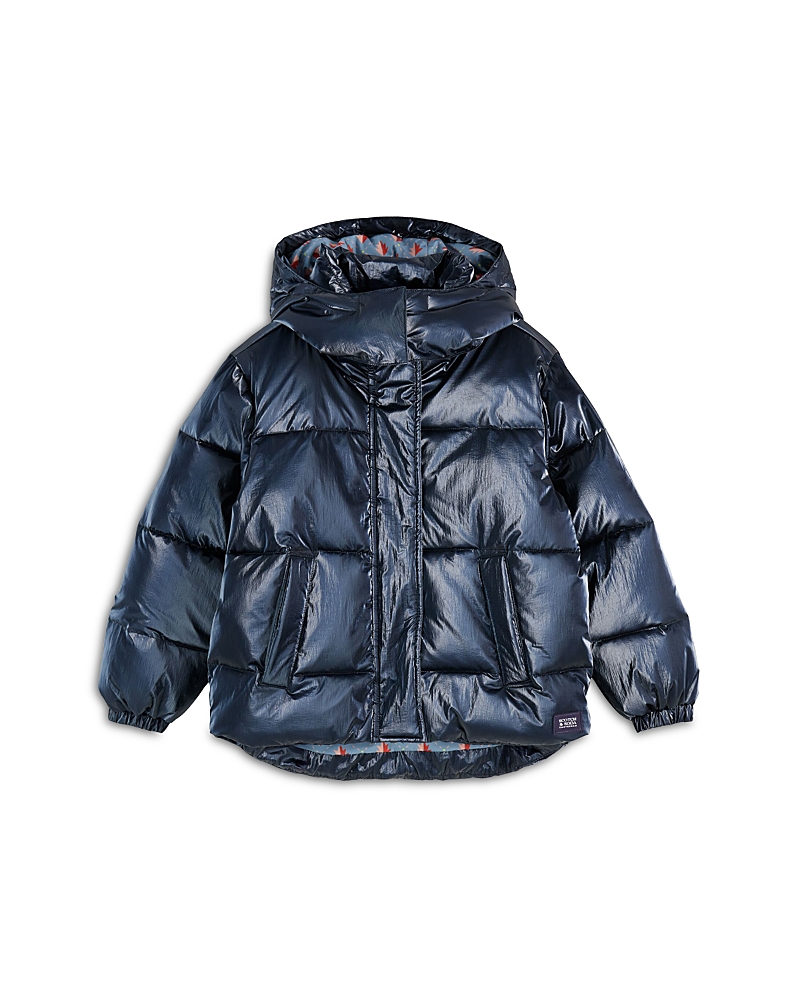 Scotch & Soda Girls' Short Metallic Puffer Jacket - Little Kid, Big Kid In Blue