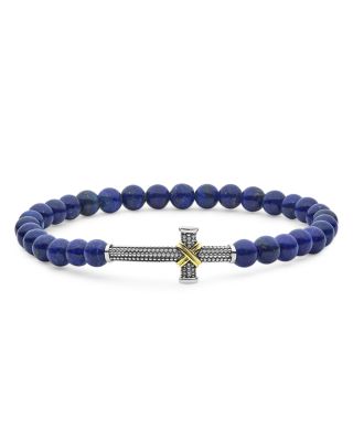 Two-Tone Caviar Cross Lapis Stretch Bracelet