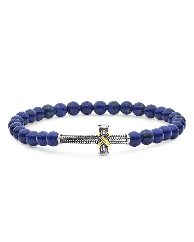 Lagos Two-tone Caviar Cross Lapis Stretch Bracelet In Blue