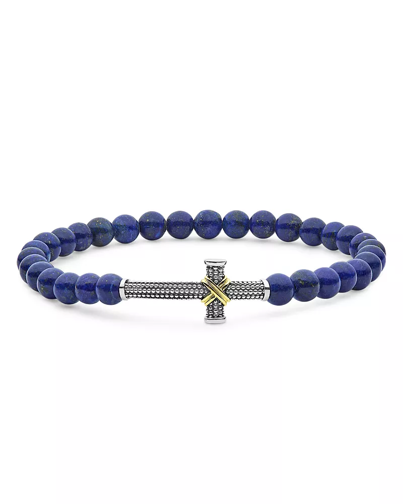 Lagos Two-Tone Caviar Cross Lapis Stretch Bracelet