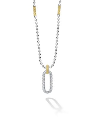 18K Yellow Gold & Sterling Silver Caviar Lux Diamond Clip Pendant Necklace, 16-18" - Exclusive 