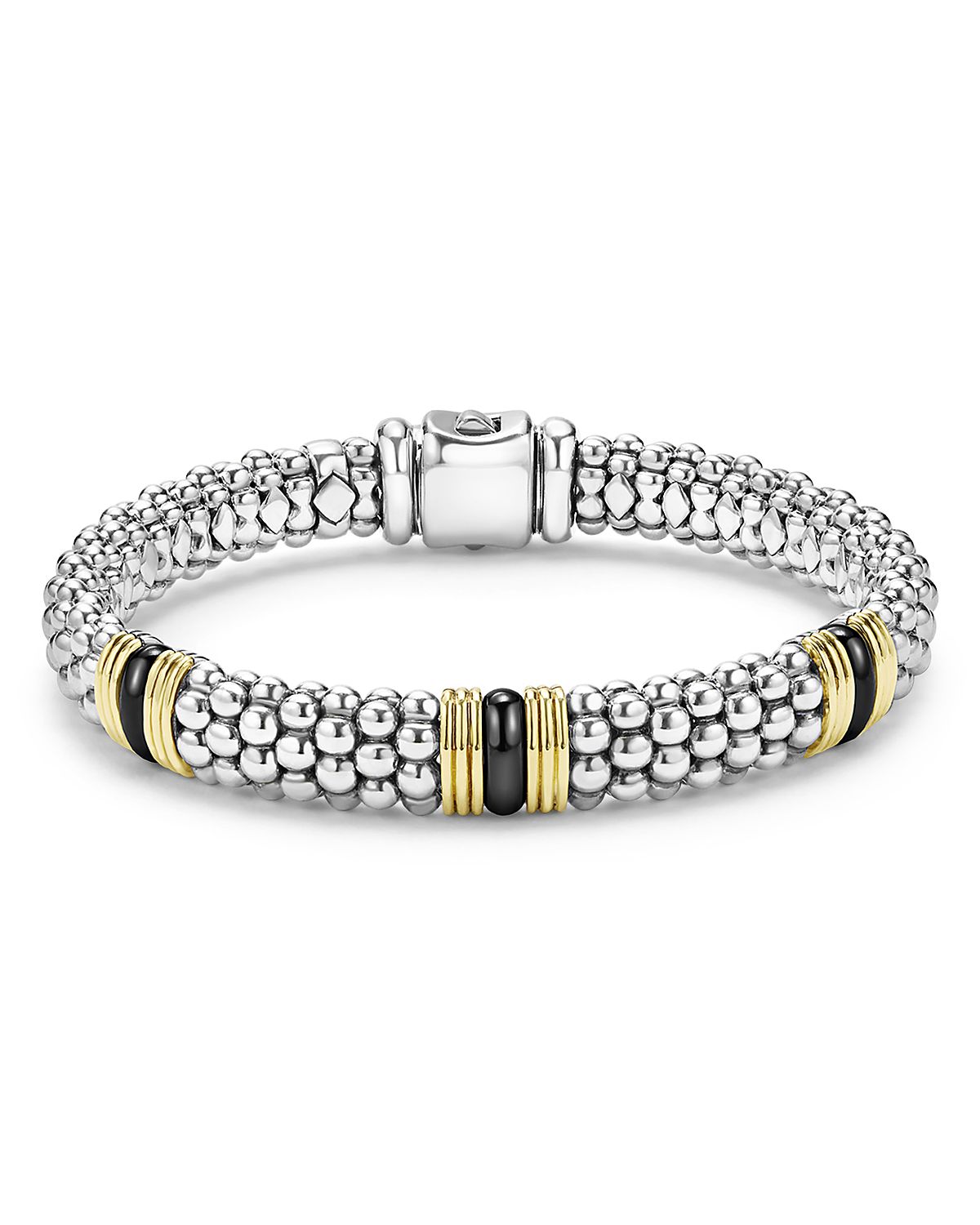 Lagos Two-Tone Black Ceramic Station Bracelet, 9mm