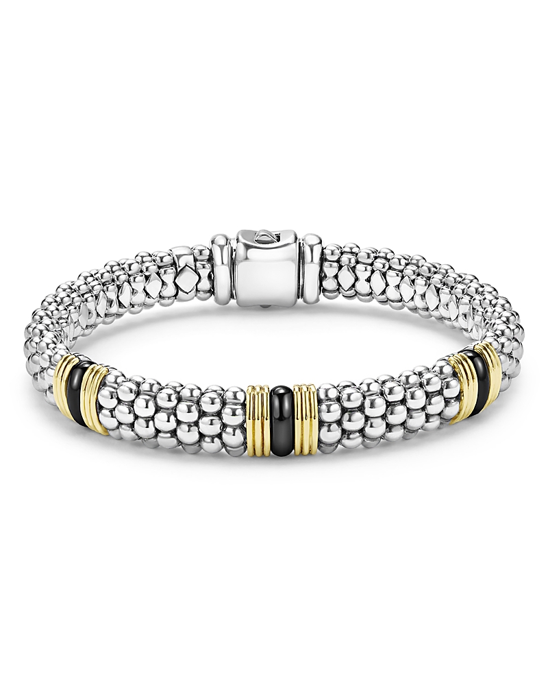 Lagos Two-Tone Black Ceramic Station Bracelet, 9mm